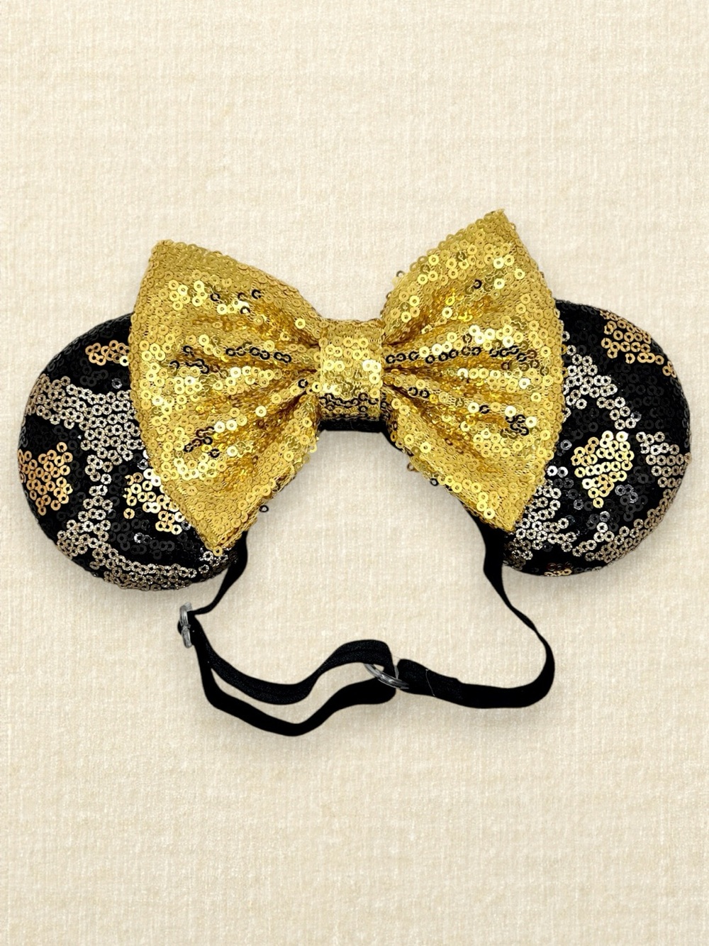 Elastic Black & Gold Animal Print Minnie Ears | Disney-Inspired Leopard Ears